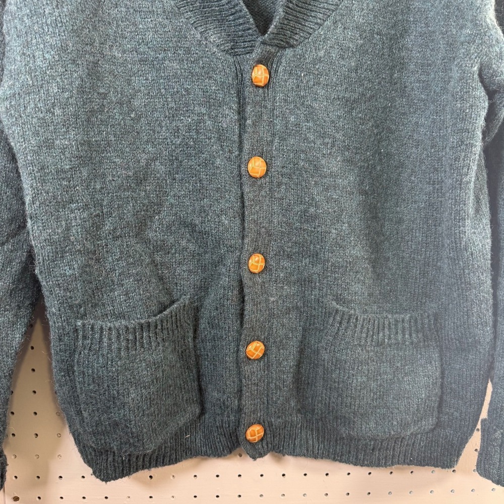 Orvis Cardigan Men's Green Wool Blend Pockets Shawl Collar Sweater - Large - Picture 4 of 10